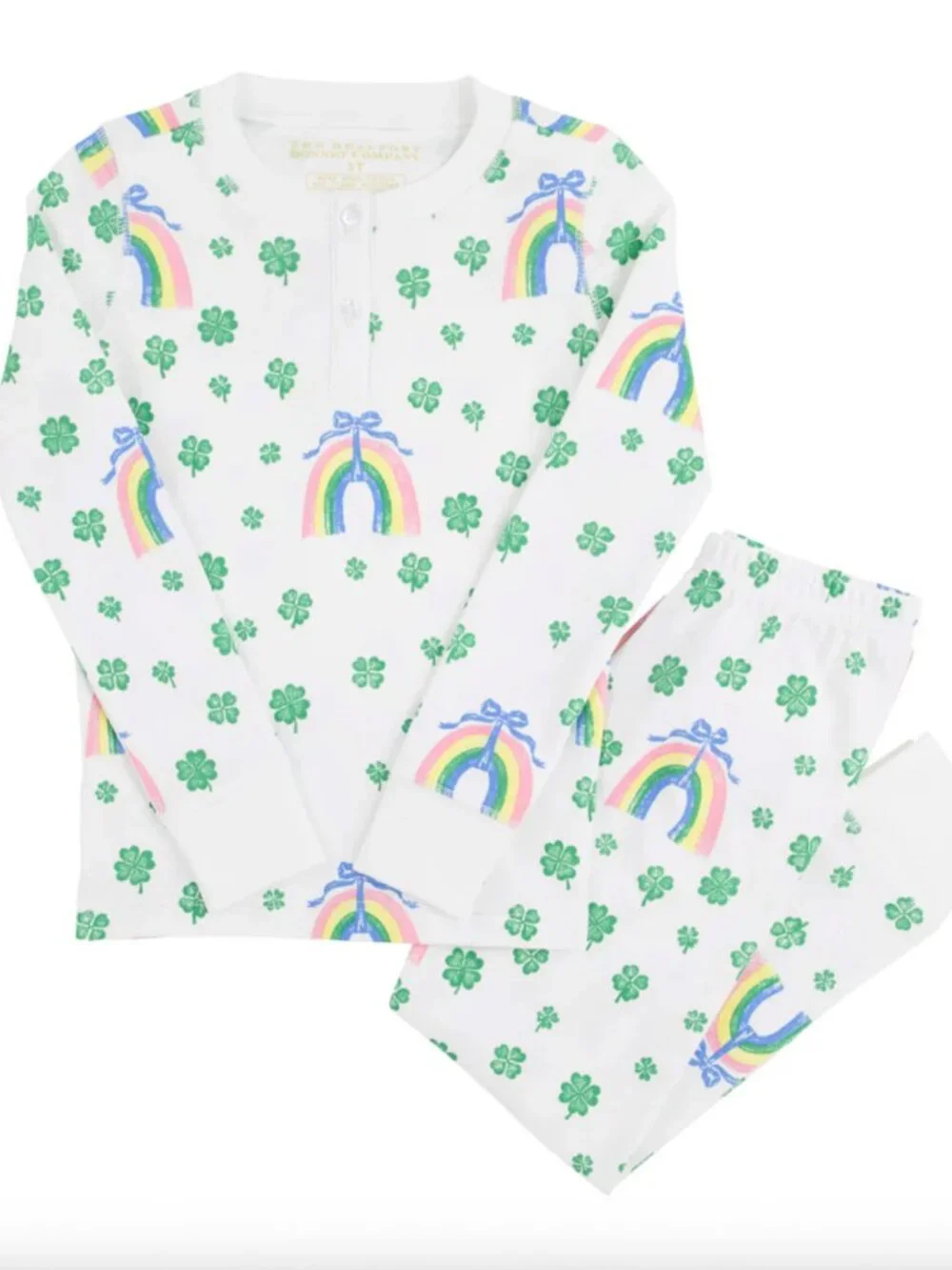 TBBC Beaufort Bonnet Company Sara Jane Pajama Set Crescent Clover Rainbows 4T